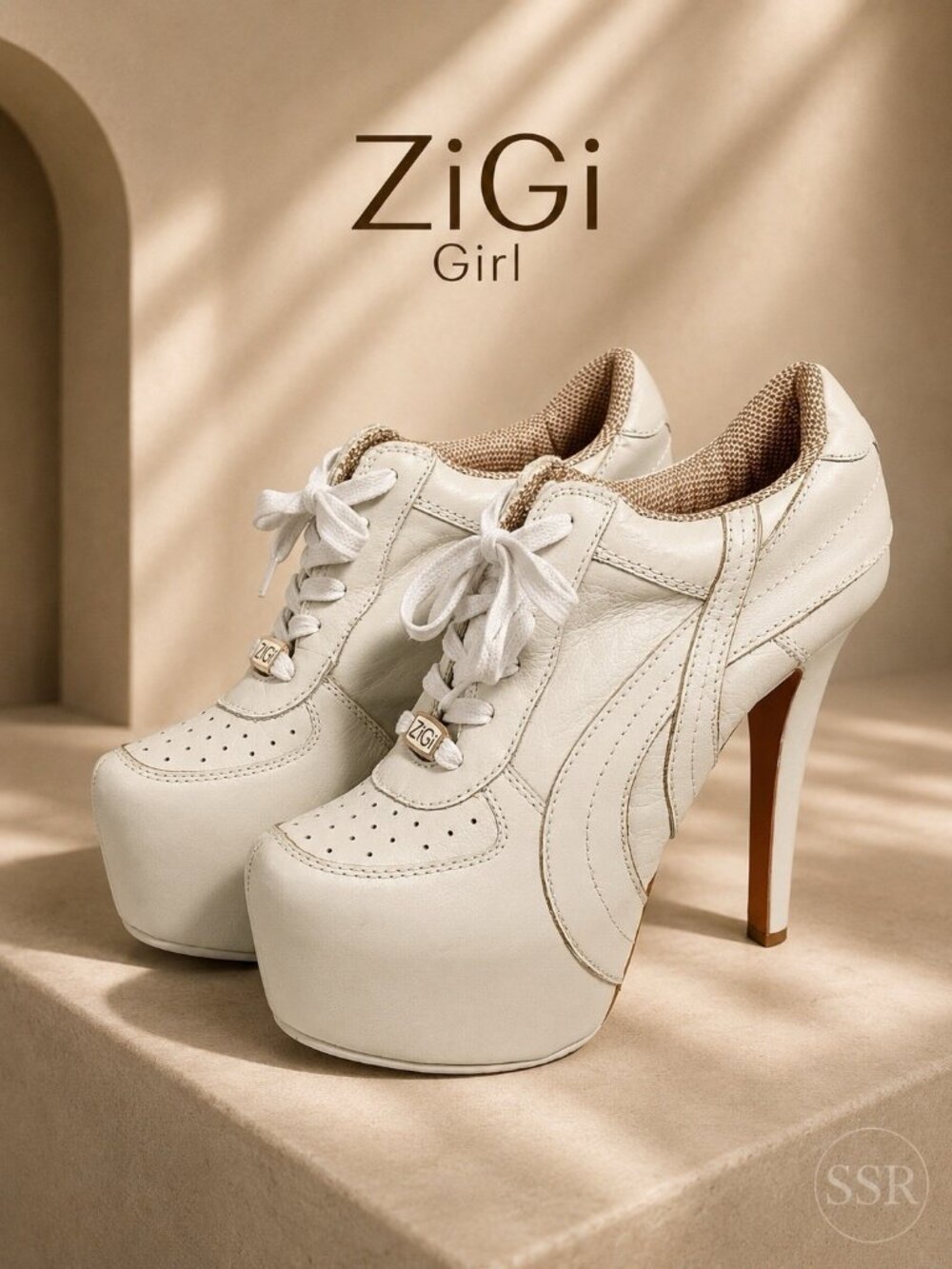 ZiGi Girl Soothe White Leather Platform Sneaker Stiletto Heels Pumps Size 11 NWO